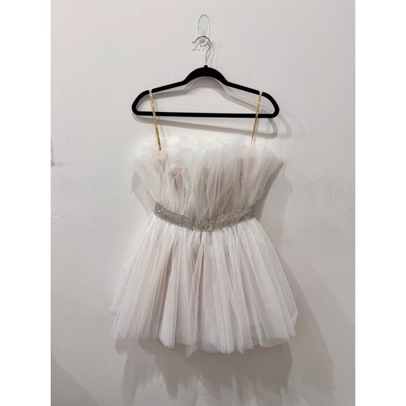 Bronx & Banco Anna Blanc Strapless Rhinestone Waist Tulle Mini Dress White XS - Picture 4 of 8